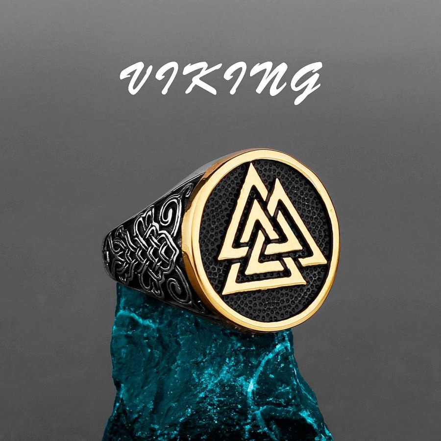 Style De Bague Les bijoux en acier | Bague En Acier Valknut Dor Inoxydable