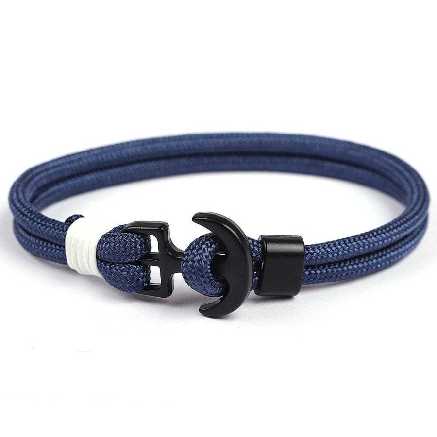 Styles De Bracelets Les bijoux en acier | Bracelet Ancre Double Corde Bleu Marine Uni