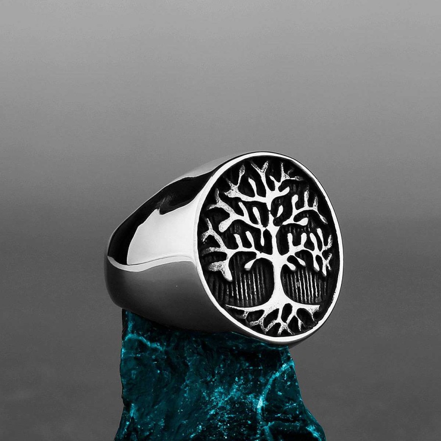 Style De Collier Les bijoux en acier | Bague En Acier Motif Arbre Inoxydable