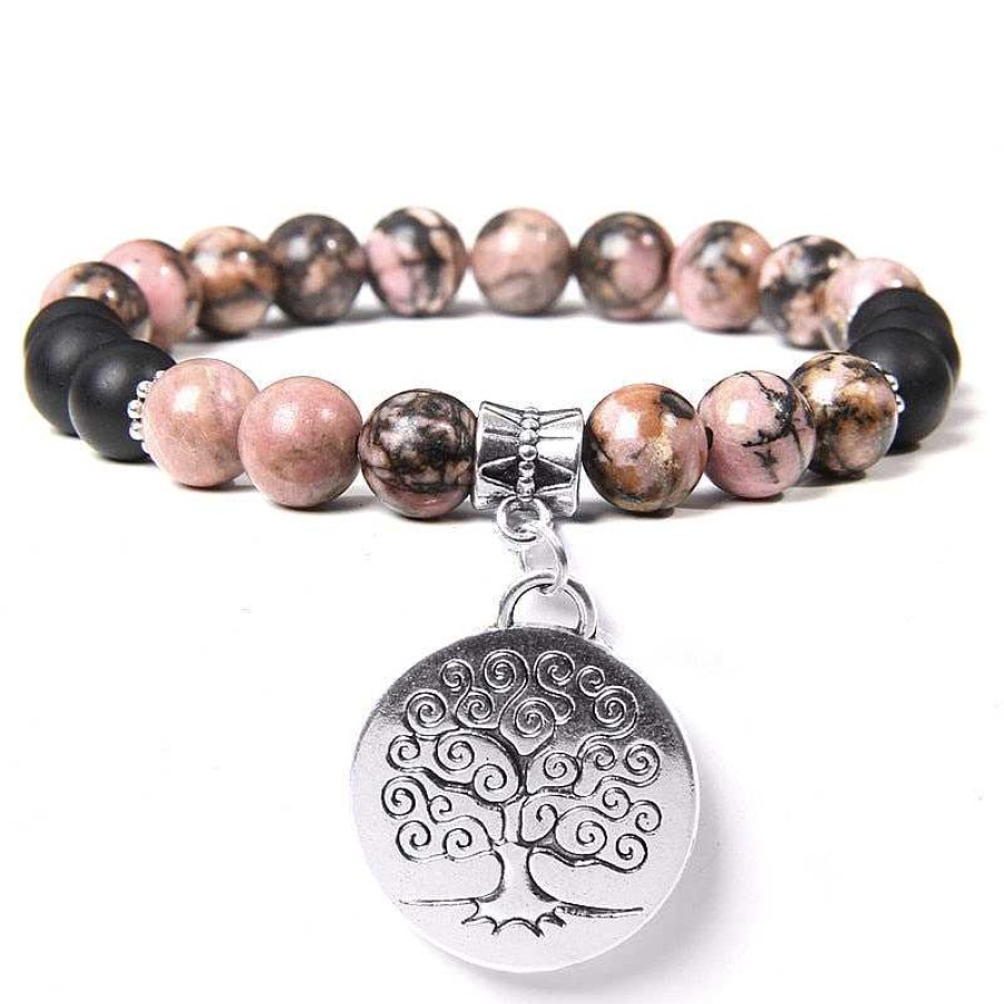 Styles De Bracelets Les bijoux en acier | Bracelet Arbre De Vie Pierre En Rhodochrosite