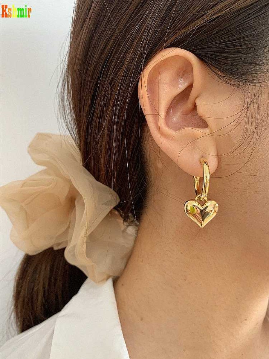 Style De Boucle D'Oreille Les bijoux en acier | Boucle D'Oreille En Forme De C Ur Avec Une Fleur