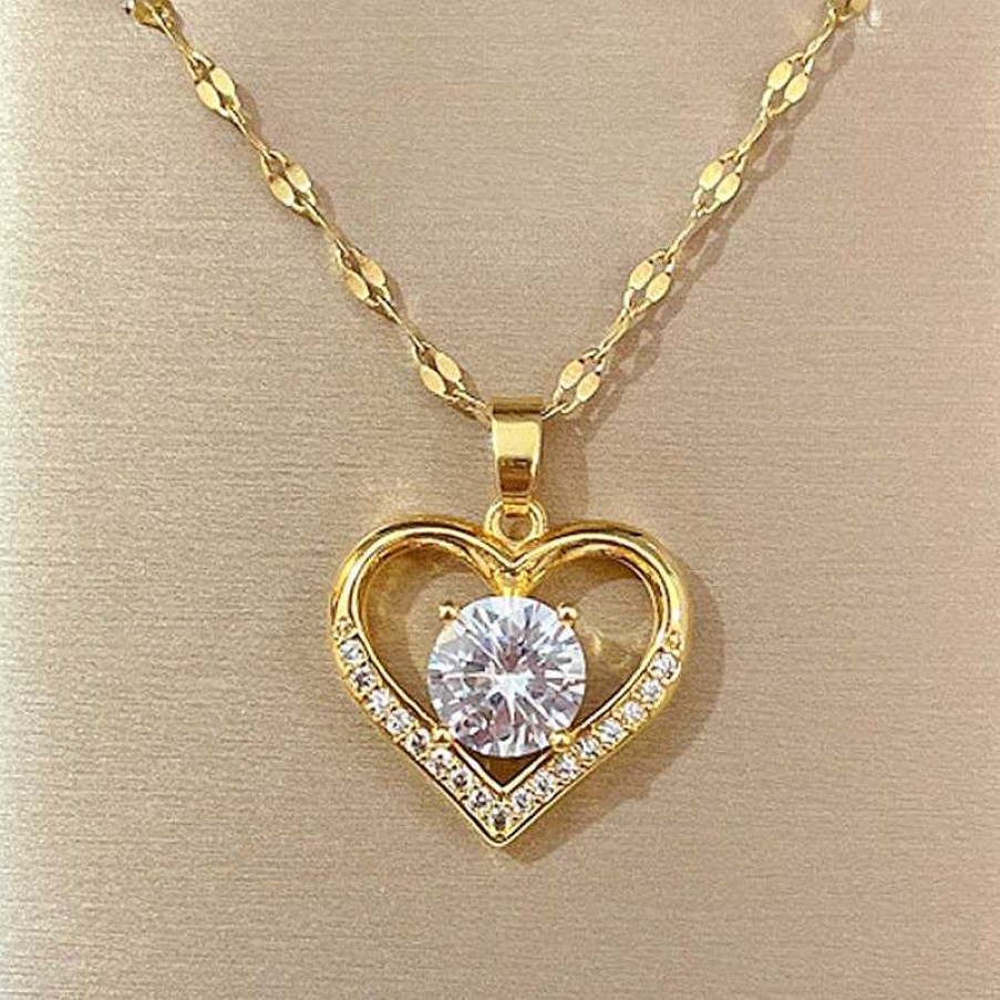 Style De Collier Les bijoux en acier | Collier Coeur Dor Et Diamant