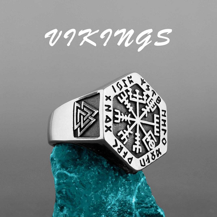 Style De Bague Les bijoux en acier | Bague En Acier Vegvisir Et Valknut Inoxydable