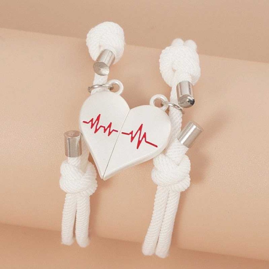 Styles De Bracelets Les bijoux en acier | Bracelet Amiti X2 Blanc ( 1 Demi Coeur Chacun)