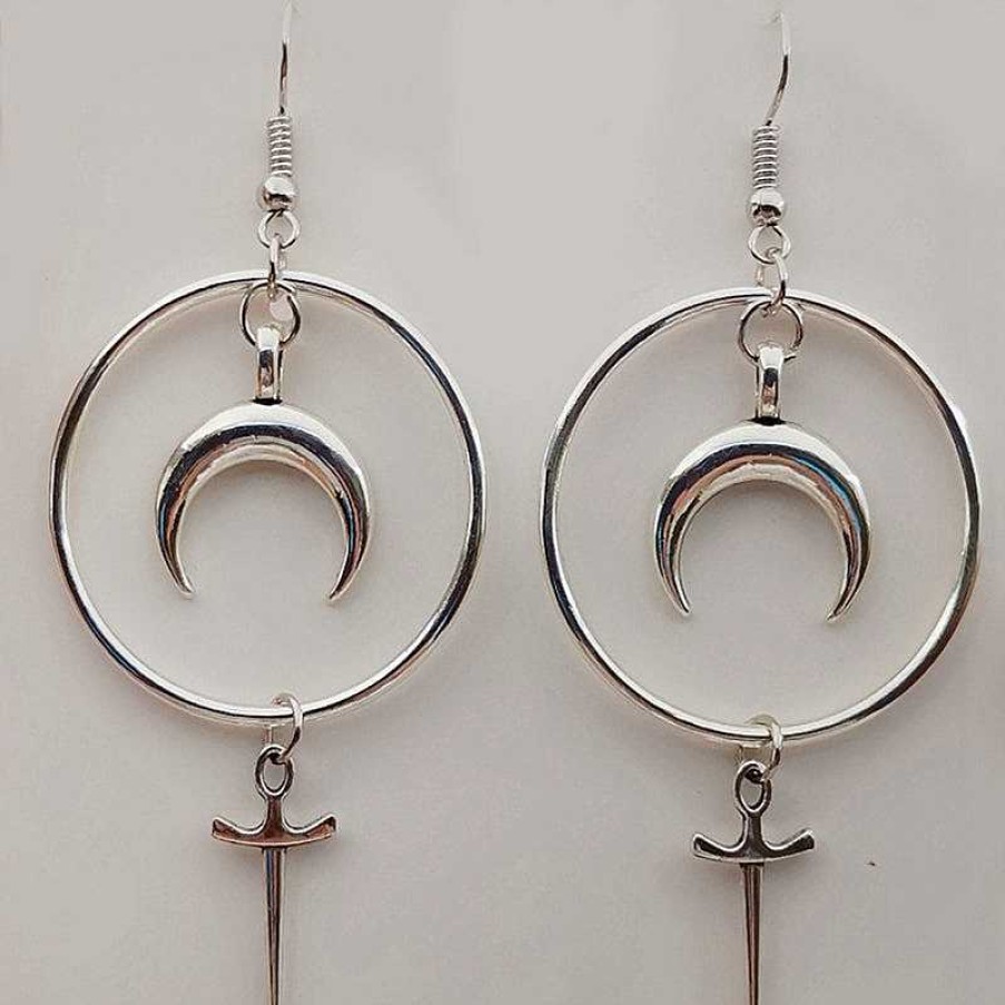 Style De Boucle D'Oreille Les bijoux en acier | Boucles D'Oreilles En Forme De Croissant Et Croix.