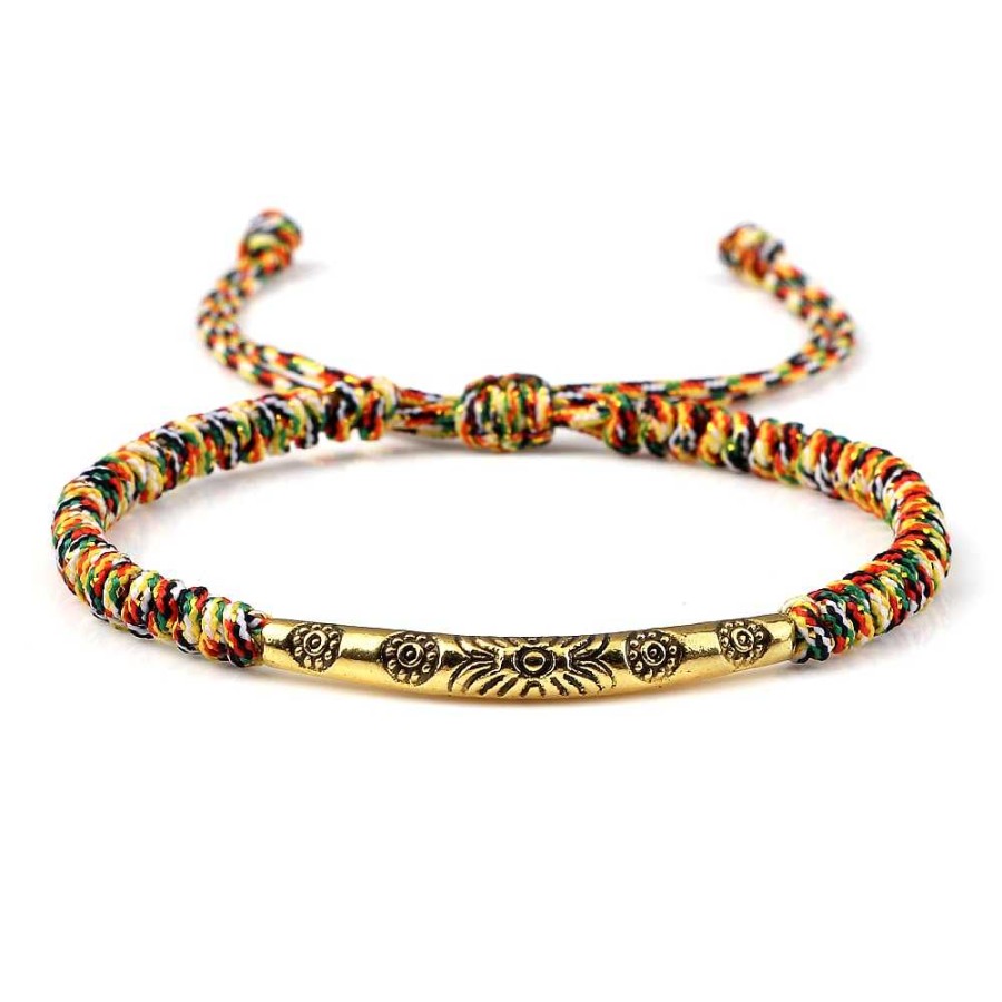 Styles De Bracelets Les bijoux en acier | Bracelet Tibetain Acier Et Tissu Multicolore