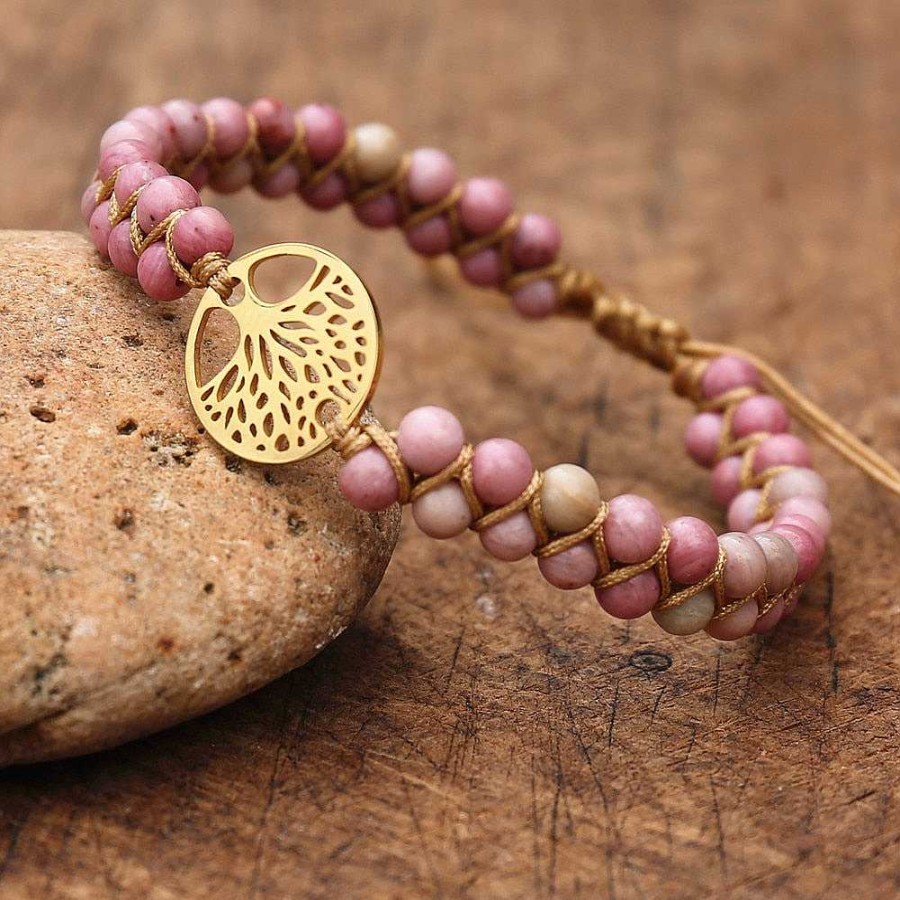 Styles De Bracelets Les bijoux en acier | Bracelet Arbre De Vie Pierre Rose