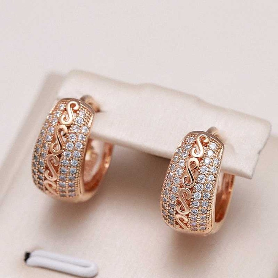 Style De Boucle D'Oreille Les bijoux en acier | Bague Boucle D'Oreille En Zircon Naturel Avec Motif Ajour