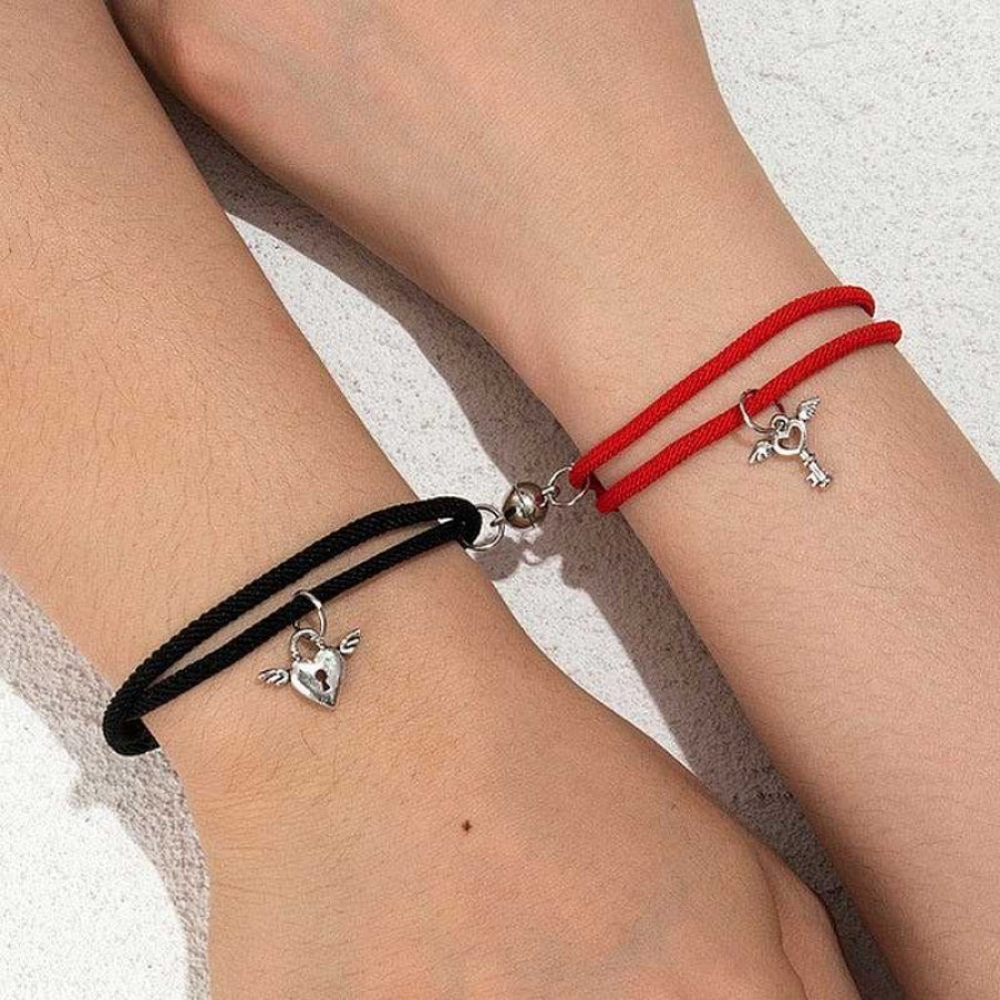 Styles De Bracelets Les bijoux en acier | Bracelet Amiti X2 Coeurs Et Clefs