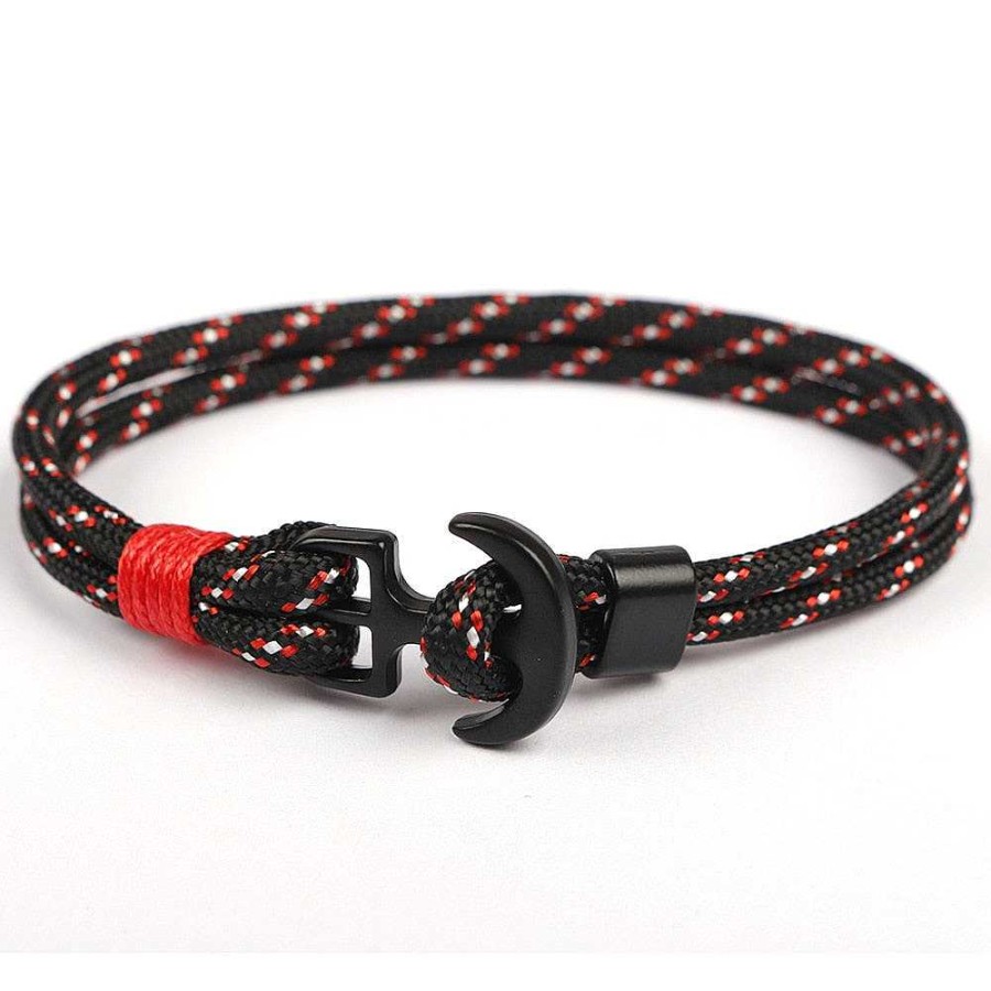 Styles De Bracelets Les bijoux en acier | Bracelet Ancre Double Corde Noir Et Rouge