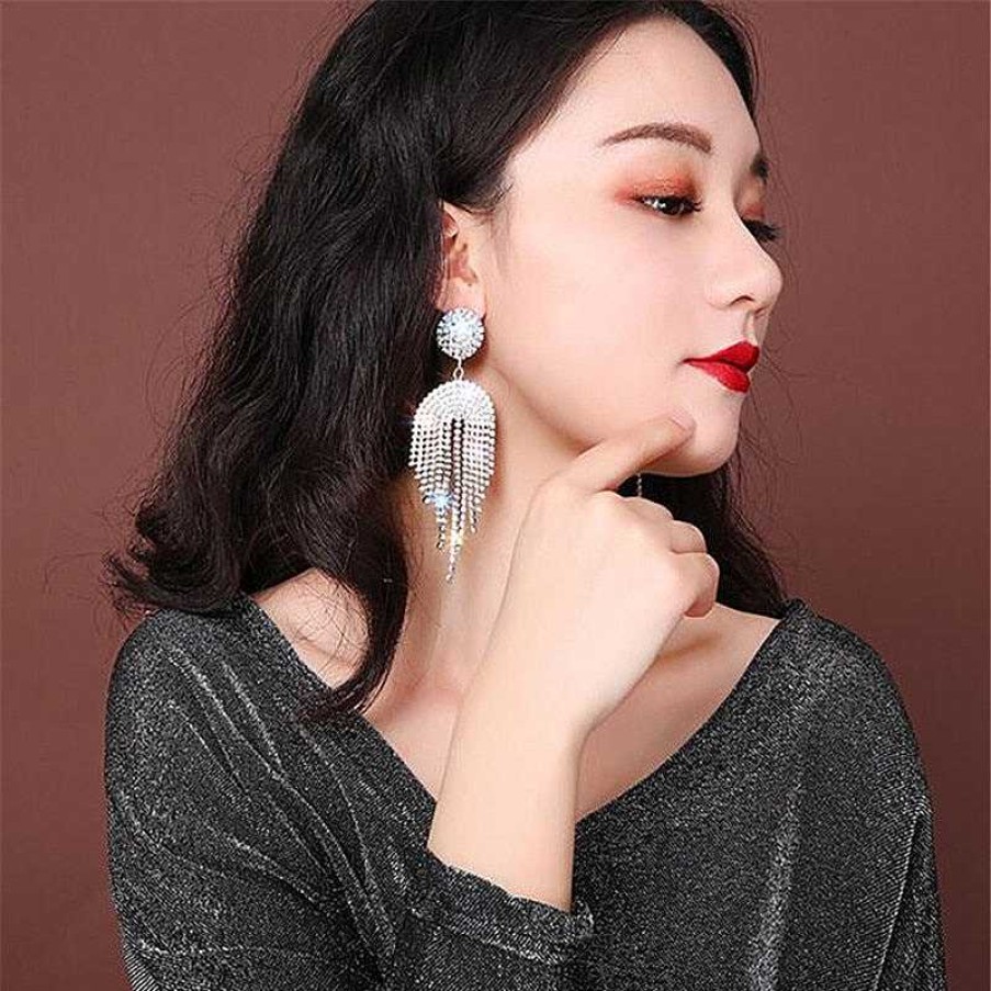 Style De Boucle D'Oreille Les bijoux en acier | Boucles D'Oreilles Goutte En Cristal Avec Cha Ne.