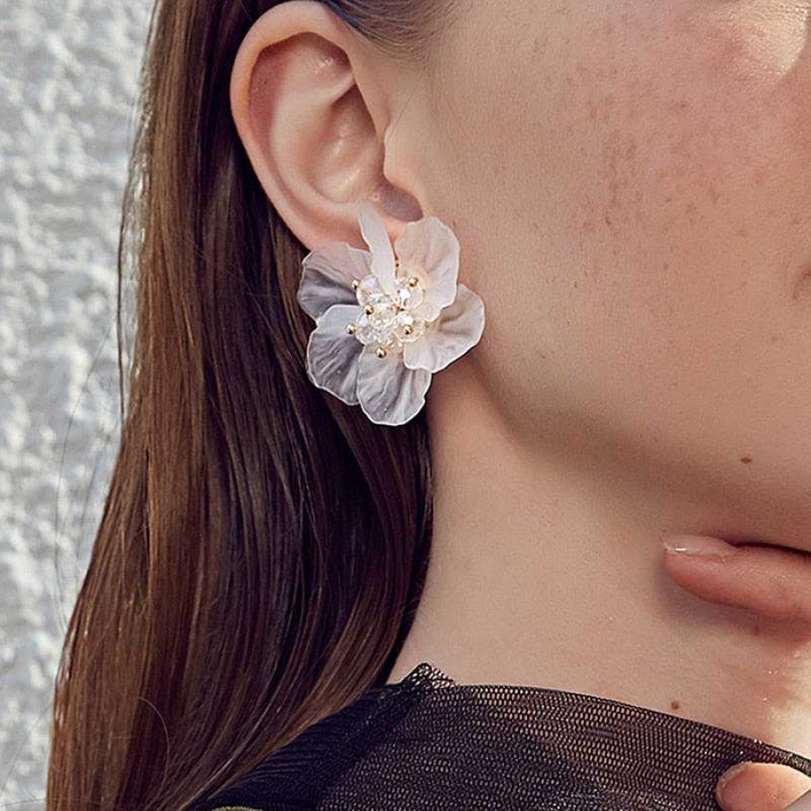 Style De Boucle D'Oreille Les bijoux en acier | Boucle D'Oreille Fleur Transparente