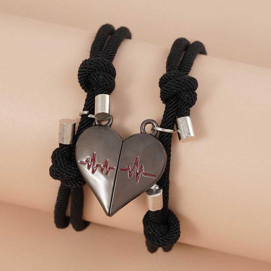 Styles De Bracelets Les bijoux en acier | Bracelet Amiti X2 Noir (1 Demi Coeur Chacun)