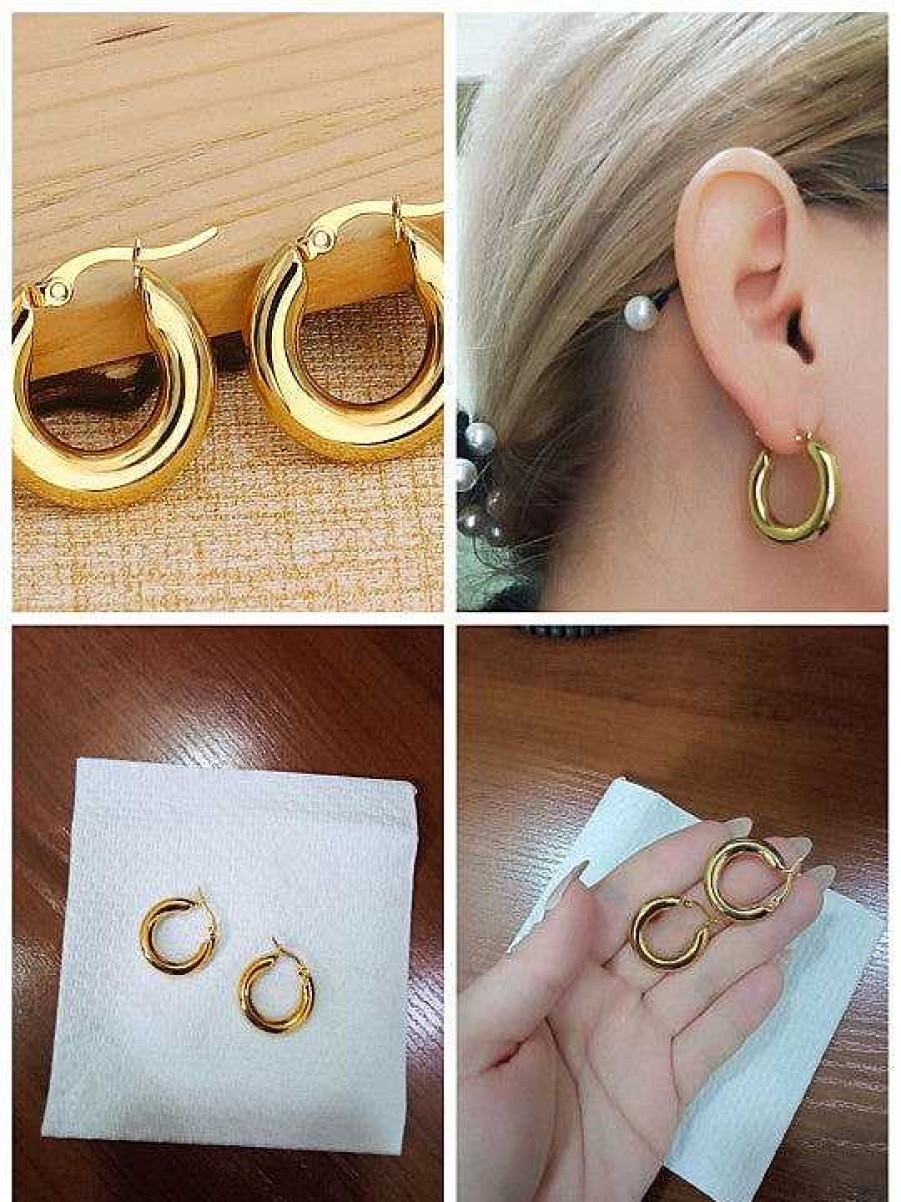 Style De Boucle D'Oreille Les bijoux en acier | Boucle D'Oreille En Forme D'Anneau En Acier Inoxydable Avec Finition Dor E