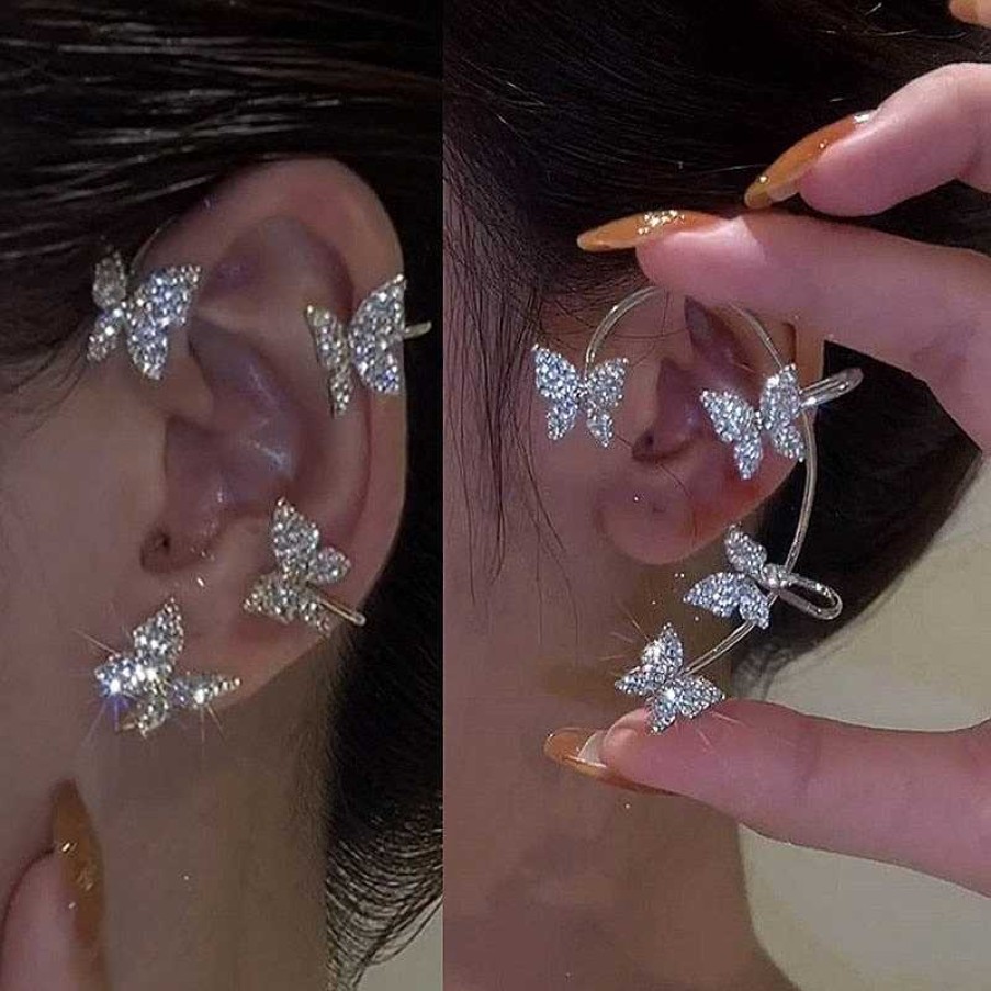 Style De Boucle D'Oreille Les bijoux en acier | Boucle D'Oreille Papillon Scintillante En Zircone