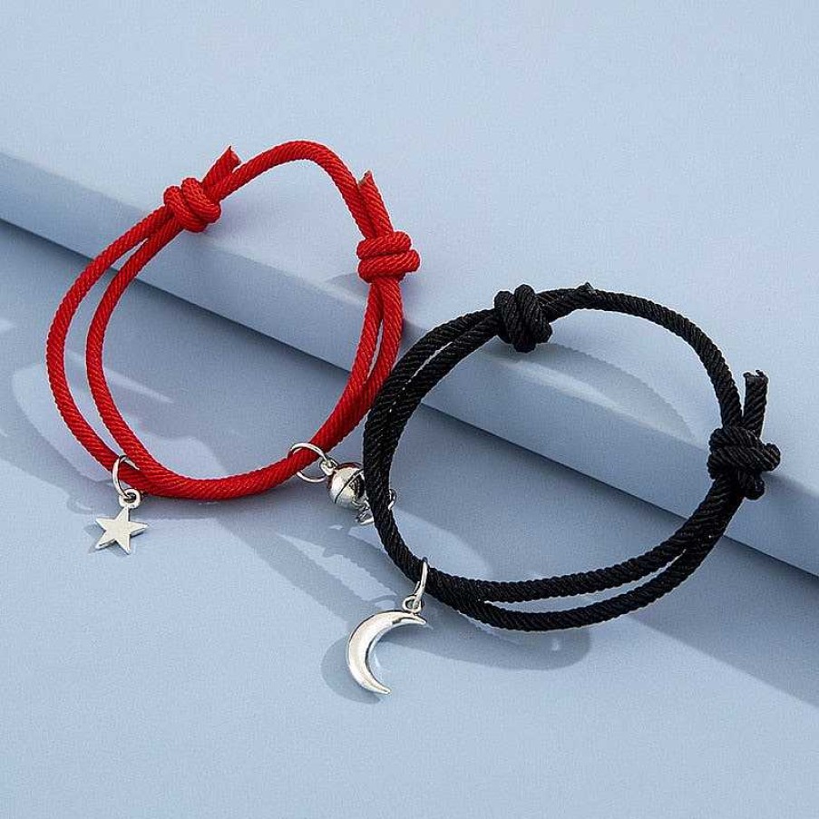 Styles De Bracelets Les bijoux en acier | Bracelet Amiti X2 Lune Et Toile Rouge Et Noir