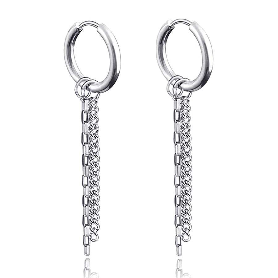 Style De Boucle D'Oreille Les bijoux en acier | Boucles D'Oreilles Acier Double Chainette Inoxydable