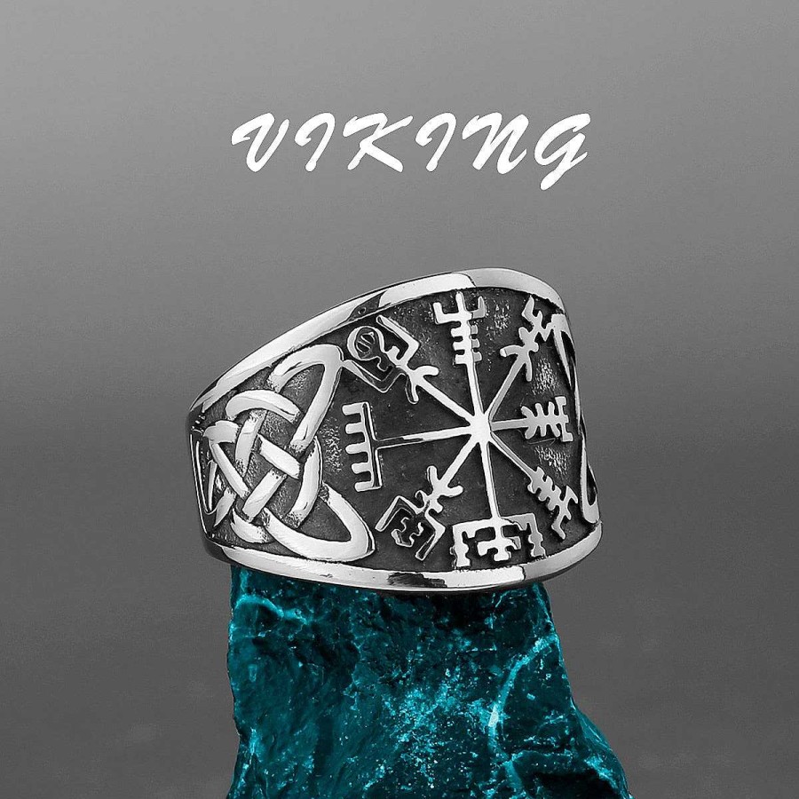 Style De Bague Les bijoux en acier | Bague En Acier Symbole Vegvisir Inoxydable