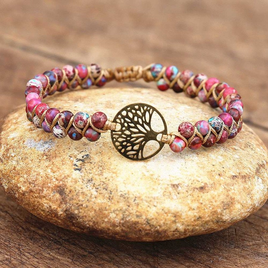 Styles De Bracelets Les bijoux en acier | Bracelet Arbre De Vie Rhodonite