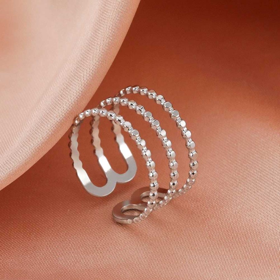 Style De Bague Les bijoux en acier | Bague En Acier Strass 3 Lignes Inoxydable