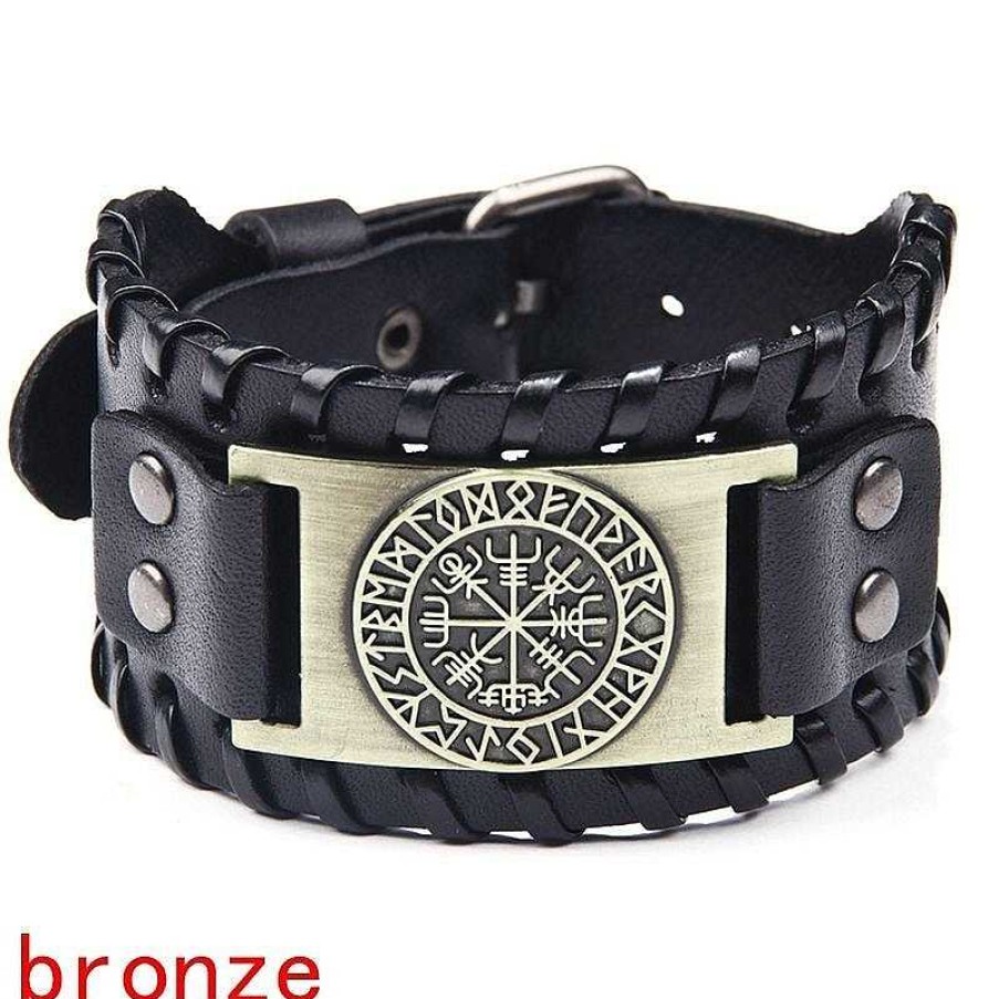 Styles De Bracelets Les bijoux en acier | Bracelet De Force Viking En Cuire Symbole Mystique