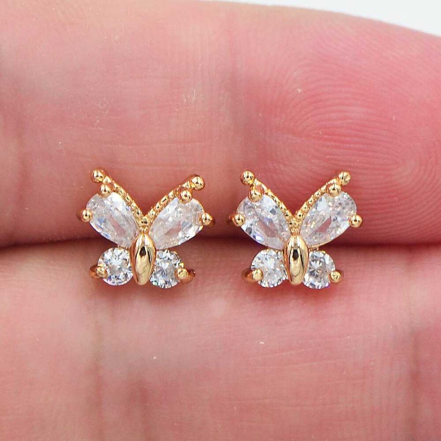 Style De Boucle D'Oreille Les bijoux en acier | Boucle D'Oreille Mignonne En Forme De Papillon Avec Zircons Cubiques