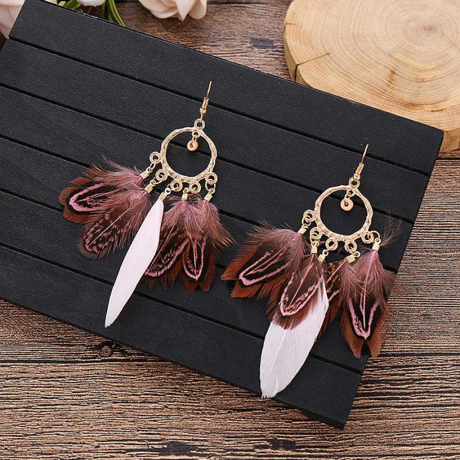 Style De Boucle D'Oreille Les bijoux en acier | Boucle D'Oreille Plume Franges Perl Es Rondes