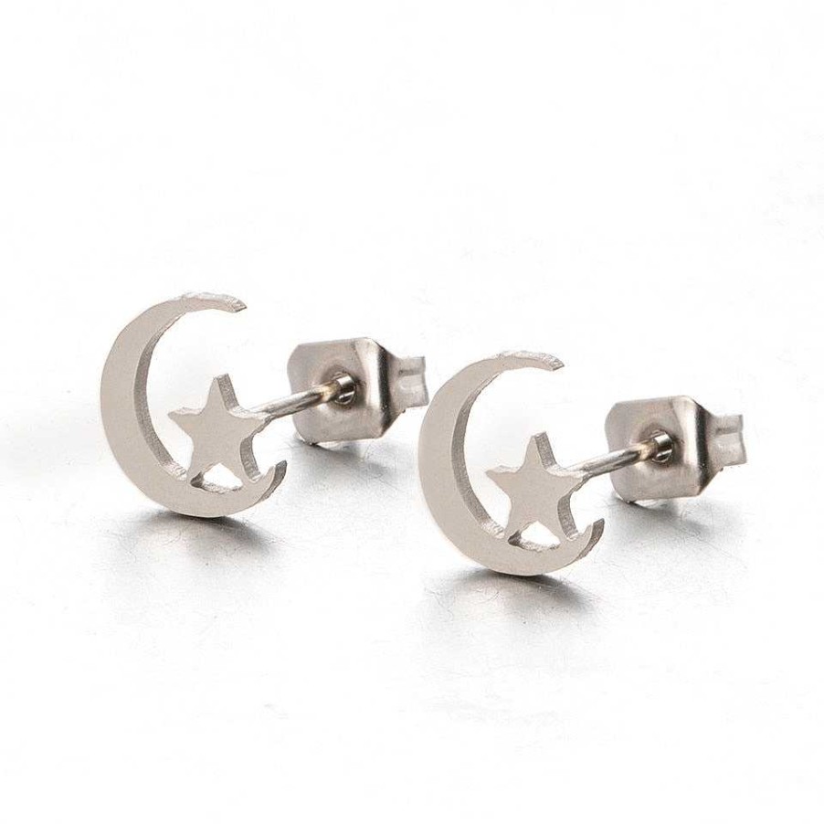 Style De Boucle D'Oreille Les bijoux en acier | Boucle D'Oreille Tendance Avec Motif Lune Et Toile