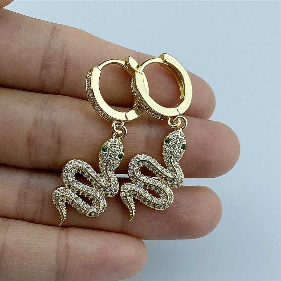 Style De Boucle D'Oreille Les bijoux en acier | Boucle D'Oreille Serpent En Or Avec Zircon