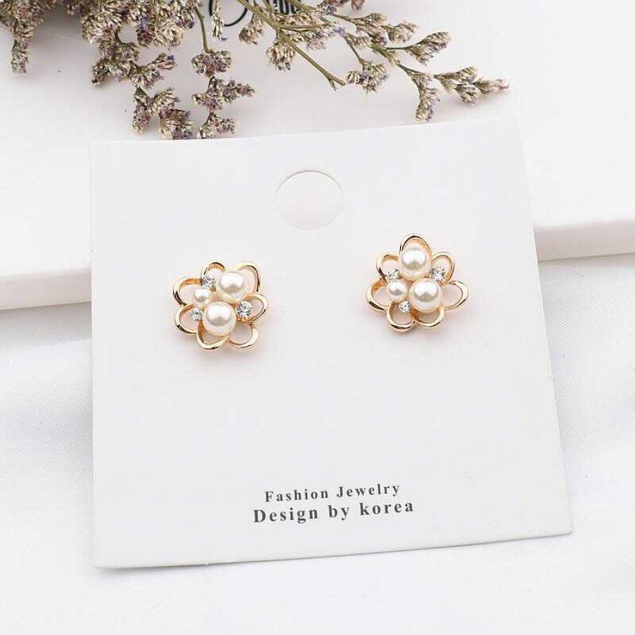 Style De Boucle D'Oreille Les bijoux en acier | Boucle D'Oreille Fleur Mignonne Avec Perle Simul E