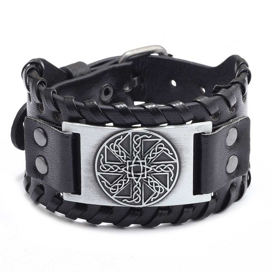 Styles De Bracelets Les bijoux en acier | Bracelet De Force Viking En Cuir Symbole H Lice