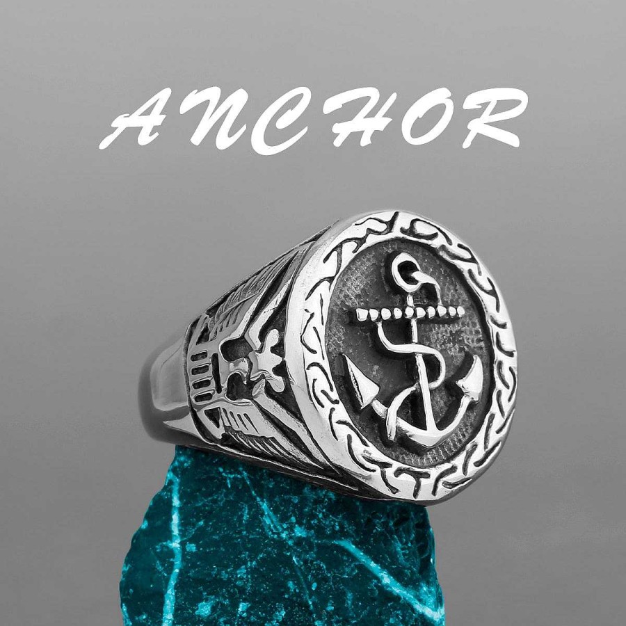 Style De Bague Les bijoux en acier | Bague En Acier Motif Ancre Et Aigle Inoxydable