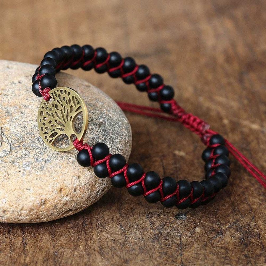 Styles De Bracelets Les bijoux en acier | Bracelet Arbre De Vie Obsidienne