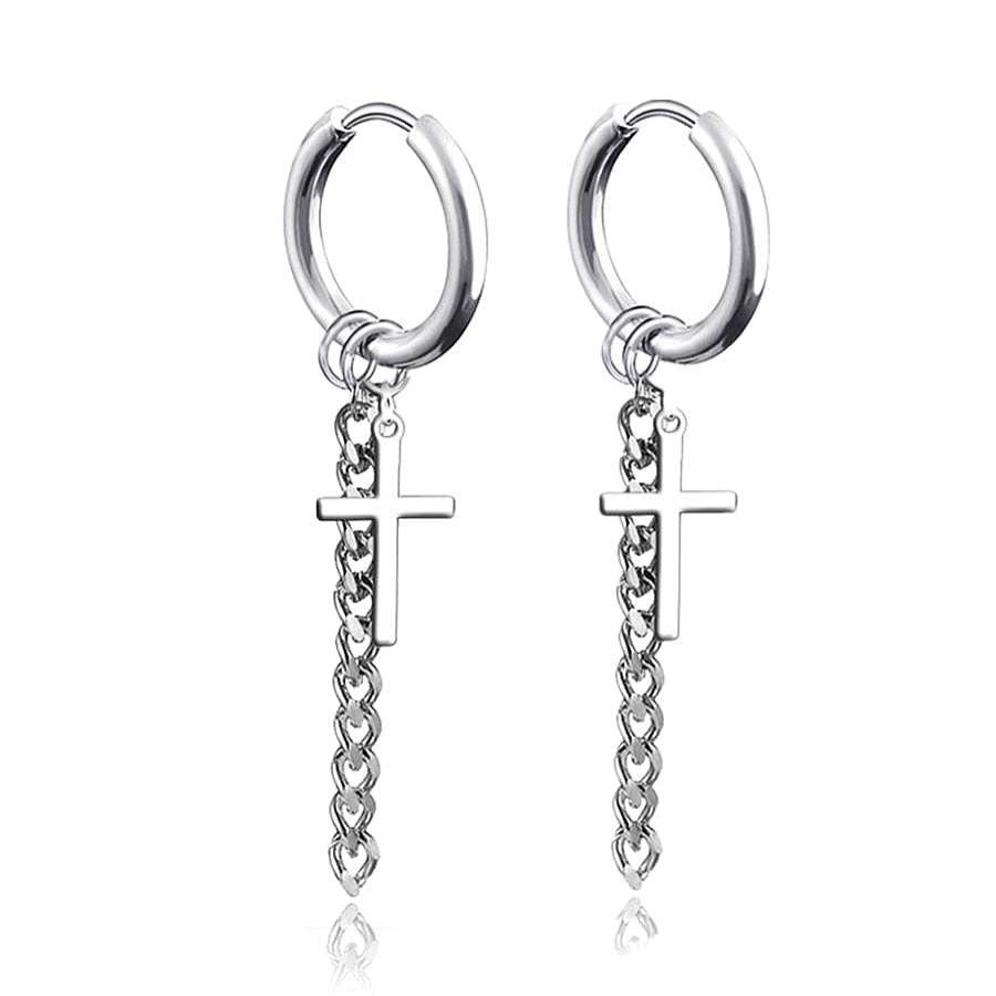 Style De Boucle D'Oreille Les bijoux en acier | Boucles D'Oreilles Acier Croix Et Chaine Inoxydable