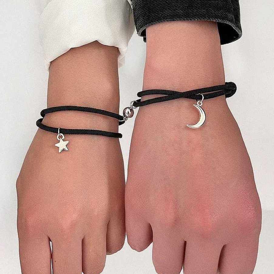 Styles De Bracelets Les bijoux en acier | Bracelet Amiti X2 Lune Et Toile Noir