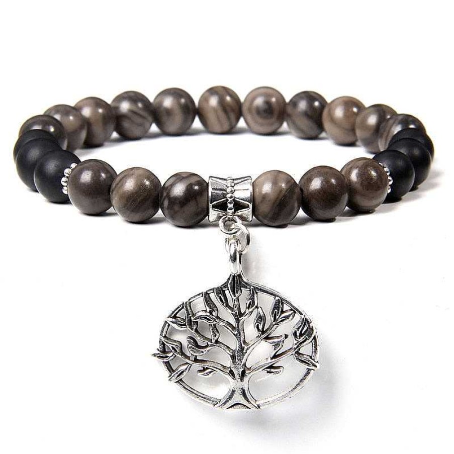 Styles De Bracelets Les bijoux en acier | Bracelet Arbre De Vie Pierre Marron