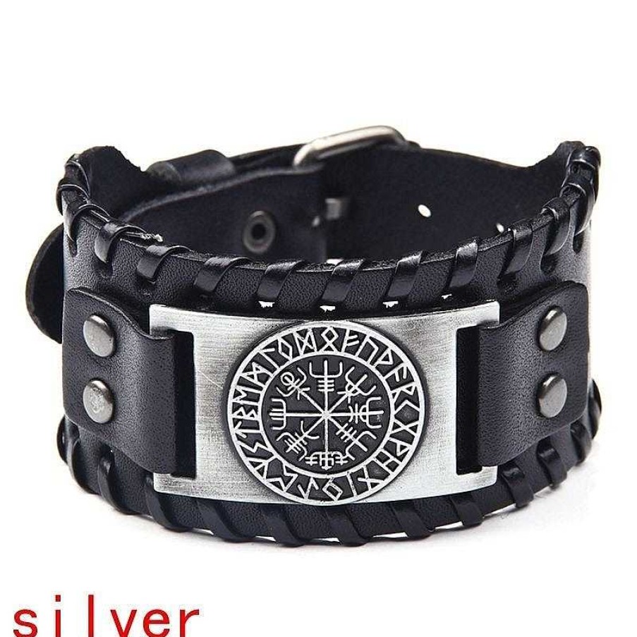 Styles De Bracelets Les bijoux en acier | Bracelet De Force Viking En Cuire Symbole Mystique