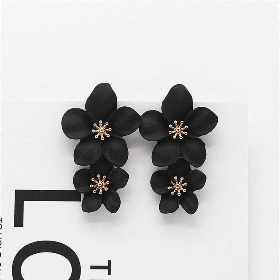 Style De Boucle D'Oreille Les bijoux en acier | Boucle D'Oreille Fleur Double L Gante Et Grande