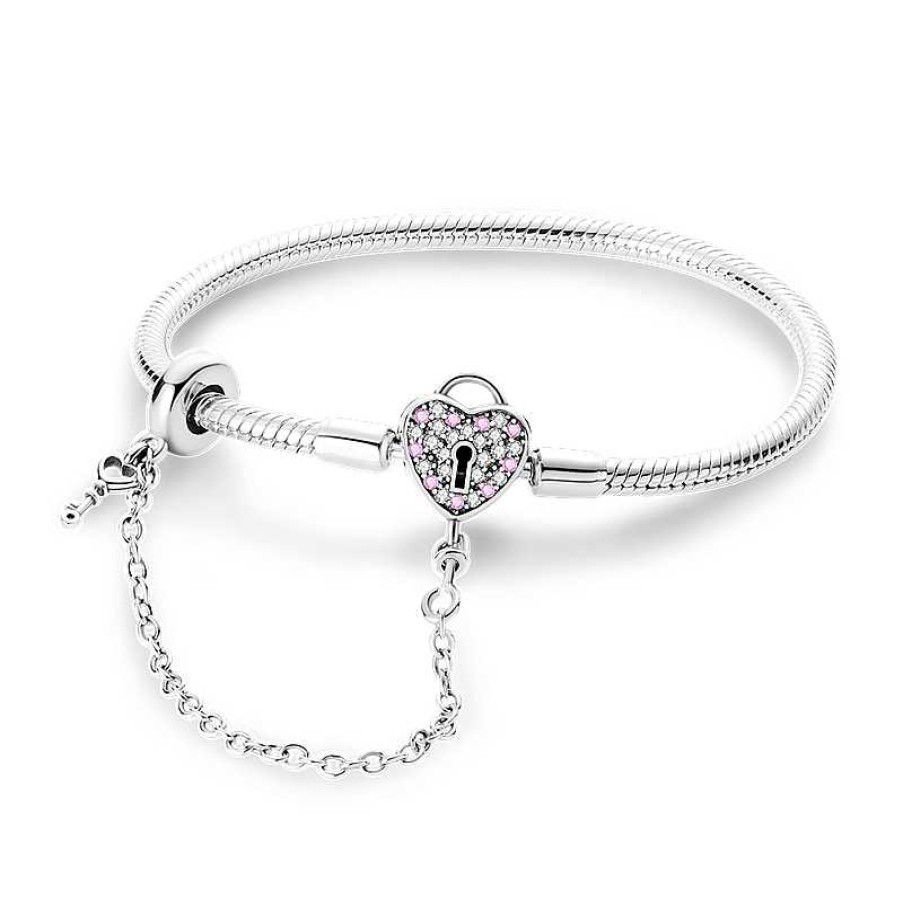 Styles De Bracelets Les bijoux en acier | Bracelet En Argent Avec Coeur Et Clef Reli E Par Une Chaine