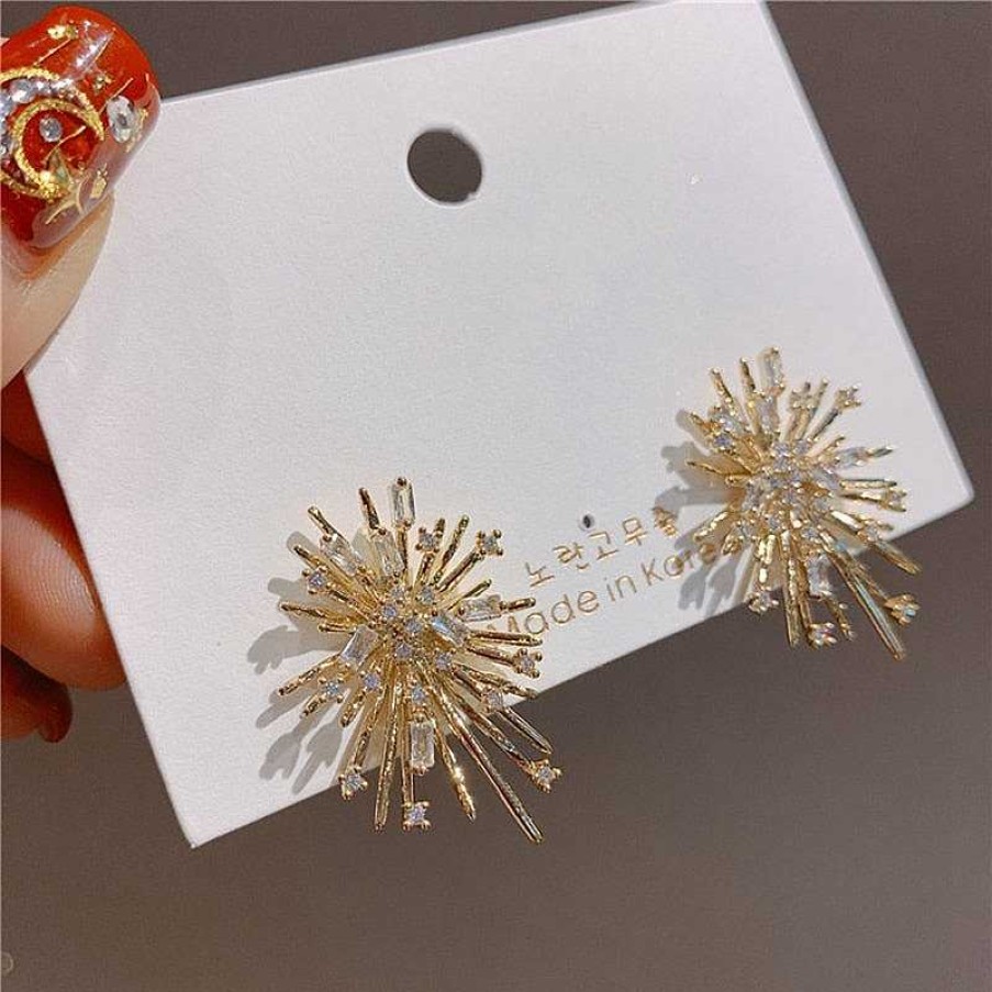 Style De Boucle D'Oreille Les bijoux en acier | Boucle D'Oreille L Gante En Forme De Fleur Avec Des Motifs De Feux D'Artifice