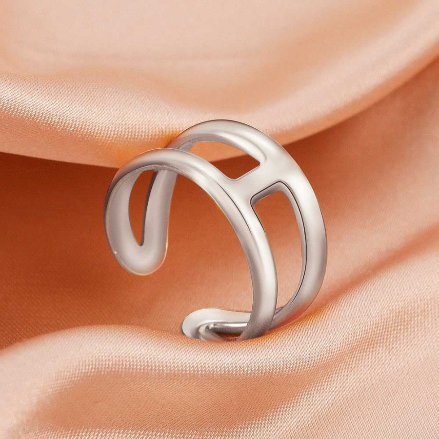 Style De Bague Les bijoux en acier | Bague En Acier Forme De "H" Inoxydable