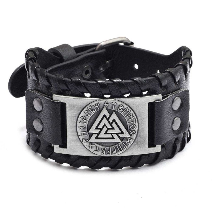 Styles De Bracelets Les bijoux en acier | Bracelet De Force Viking En Cuir Symbole Pyramide