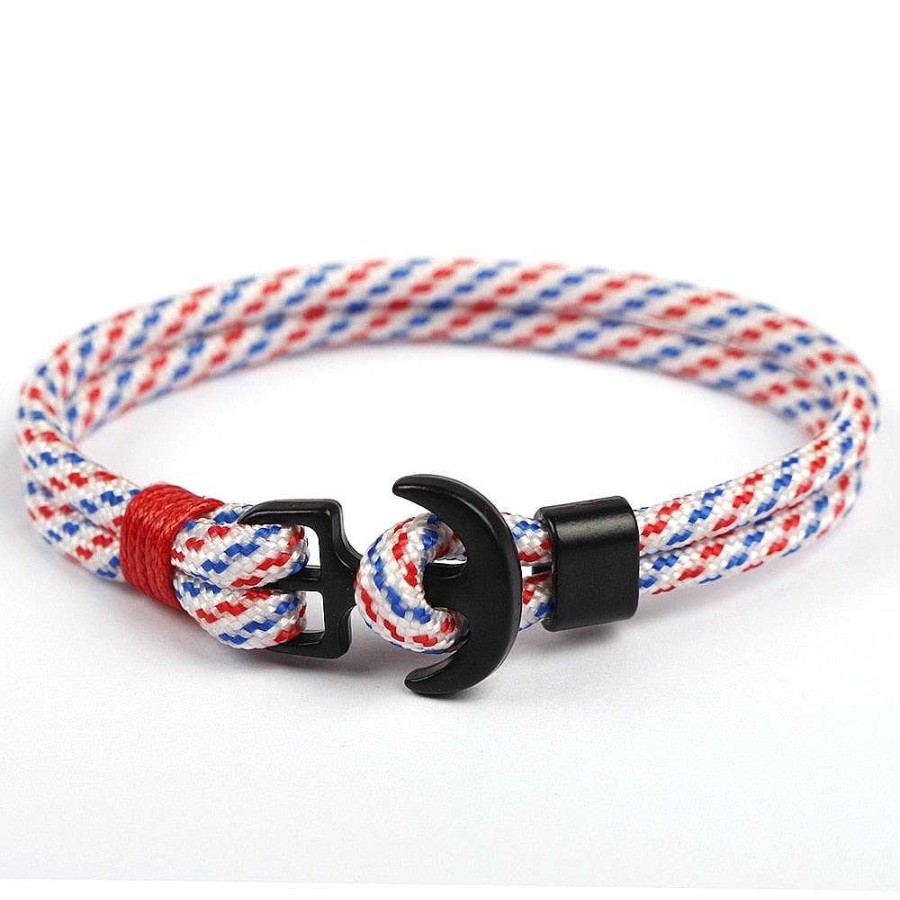 Styles De Bracelets Les bijoux en acier | Bracelet Ancre Double Corde Tricolore France