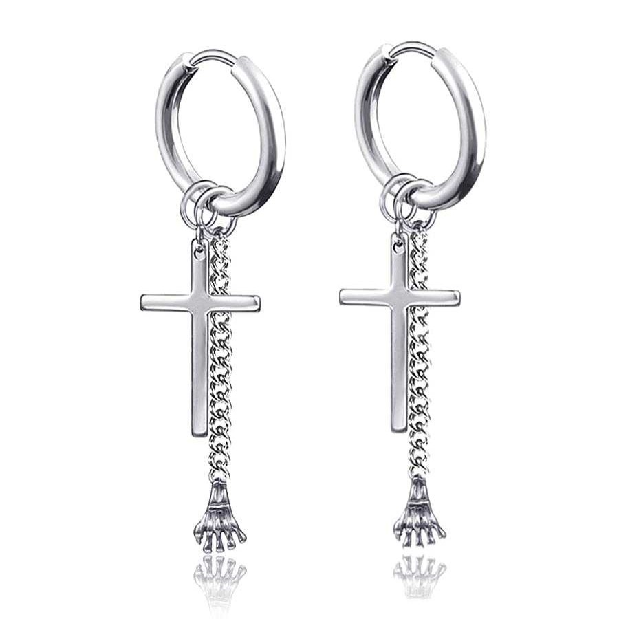 Style De Boucle D'Oreille Les bijoux en acier | Boucles D'Oreilles Acier Croix Et Pied Inoxydable