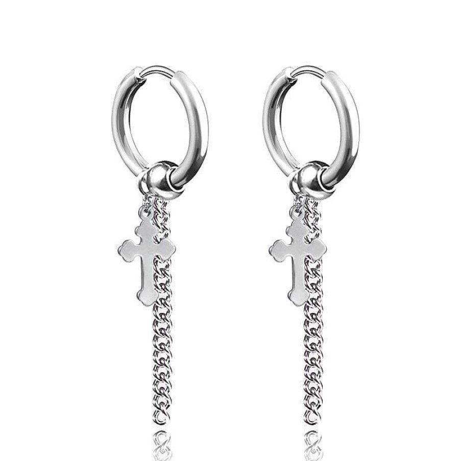 Style De Boucle D'Oreille Les bijoux en acier | Boucles D'Oreilles Acier Croix Et Chaine Inoxydable