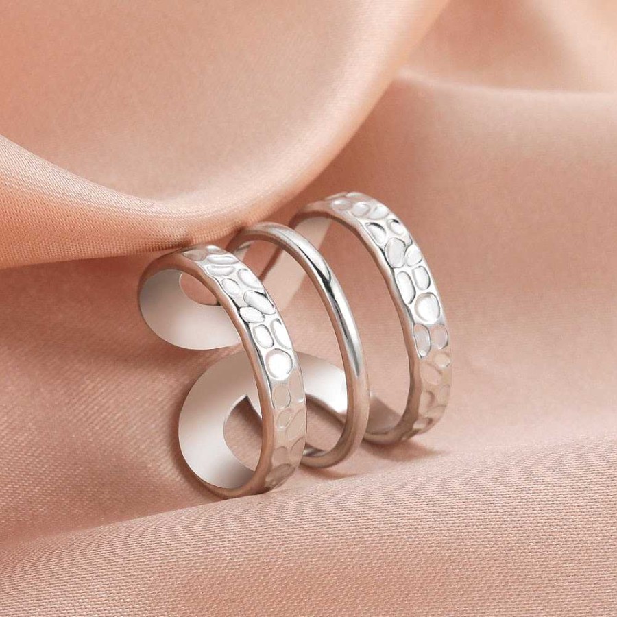 Style De Bague Les bijoux en acier | Bague En Acier Triple Avec Empreinte Inoxydable