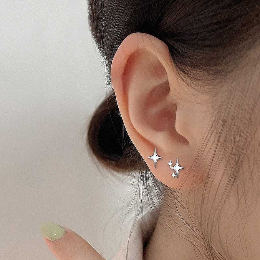 Style De Boucle D'Oreille Les bijoux en acier | Boucle D'Oreille Asym Trique En Forme D' Toile Quatre Pointes