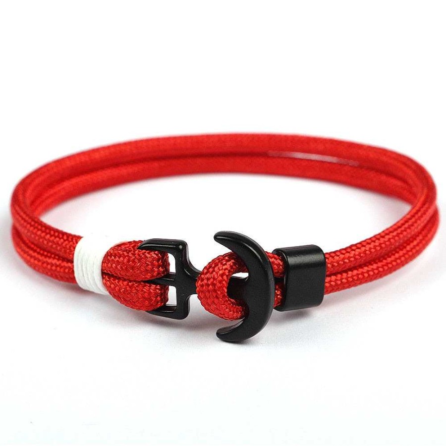 Styles De Bracelets Les bijoux en acier | Bracelet Ancre Double Corde Rouge Uni