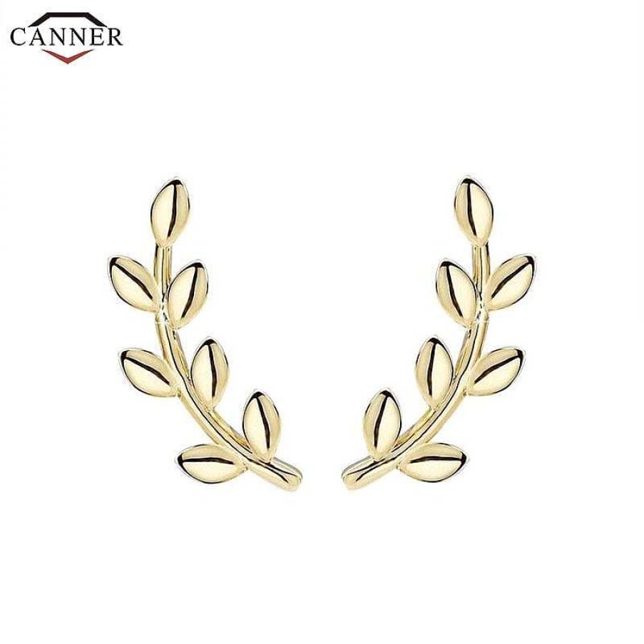 Style De Boucle D'Oreille Les bijoux en acier | Boucle D'Oreille Grimpante En Forme De Feuille Dor E