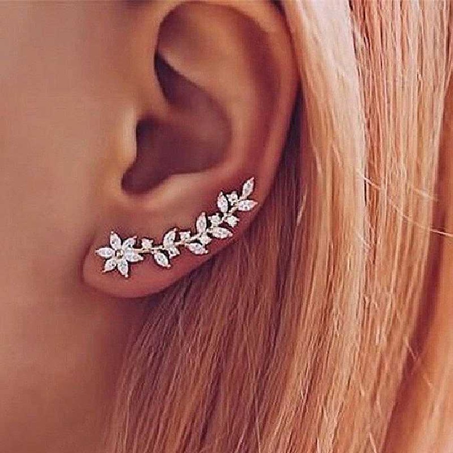 Style De Boucle D'Oreille Les bijoux en acier | Boucle D'Oreille Grimpante Esth Tique Fleur Et Clou